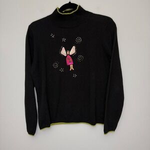 Cambridge Dry Goods Black Angel Mock‎ Neck Sweater Women's Medium Long Sleeve